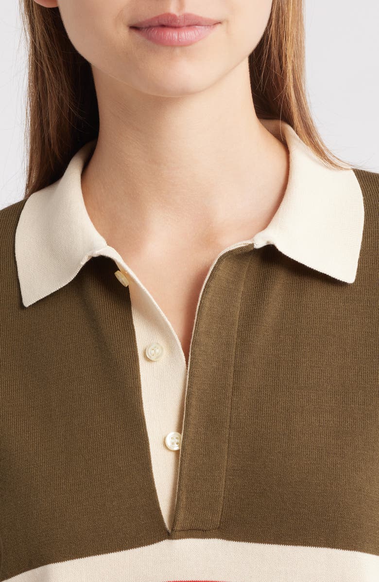 THE GREAT. The Rugby Stripe Sweater, Alternate, color, Army W/ Hot Red Stripe