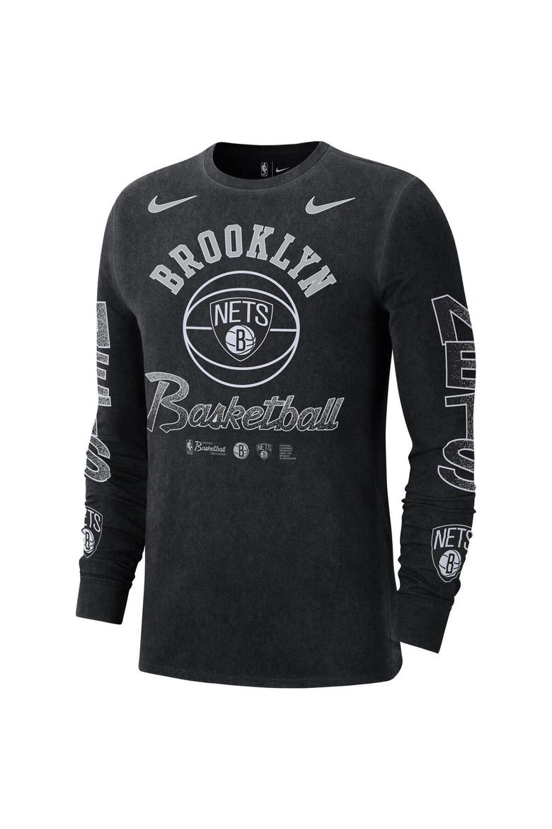 Men's Nike Black Brooklyn Nets Courtside Retro Elevated Long Sleeve T-Shirt, Alternate, color, Black