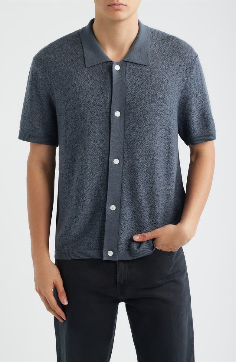 FRAME Short Sleeve Wool Cardigan, Main, color, Blue Grey