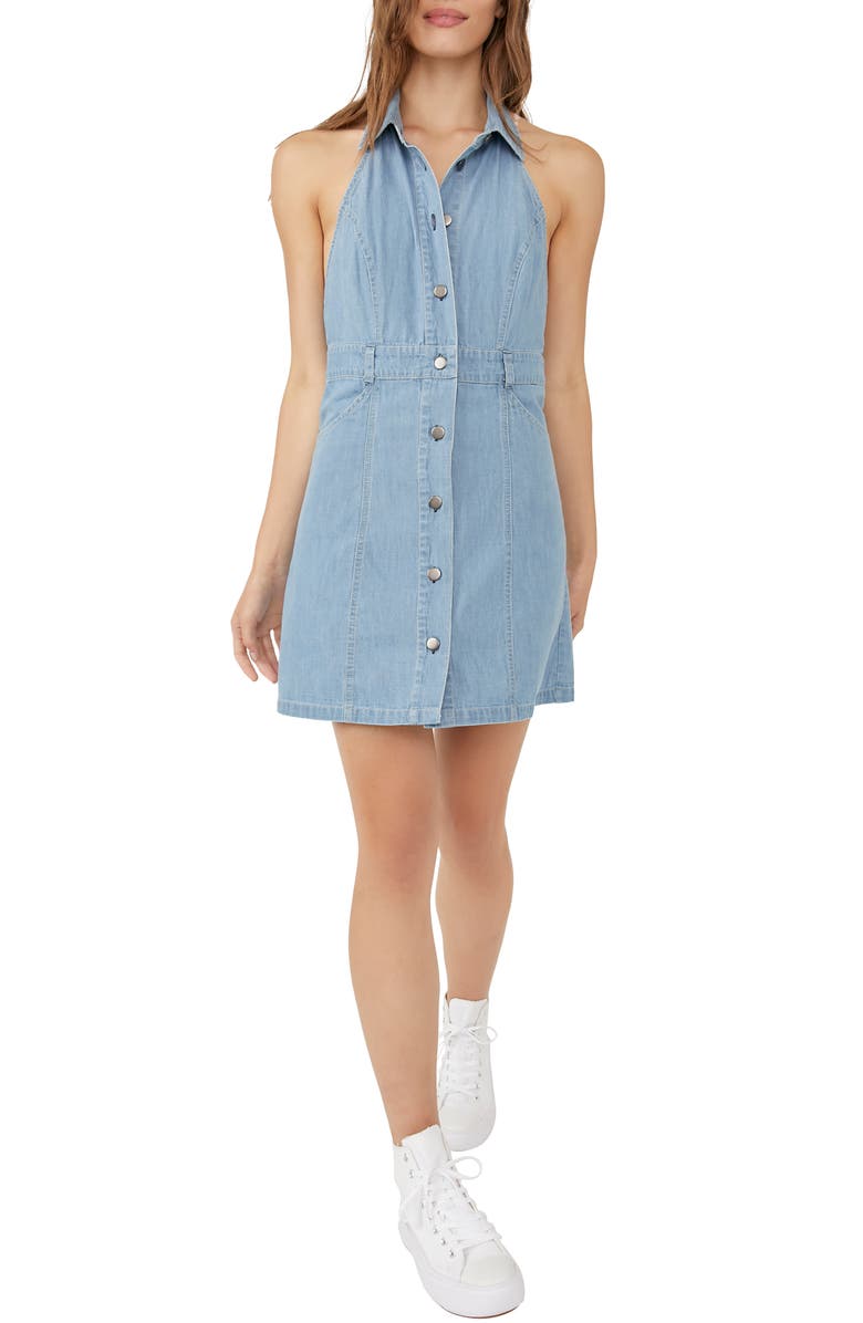 Free People Sami Denim Halter Minidress, Main, color, 