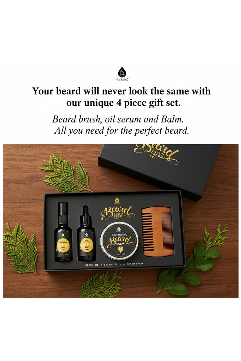 4-Piece Beard Care Grooming Set, Alternate, color, BLACK