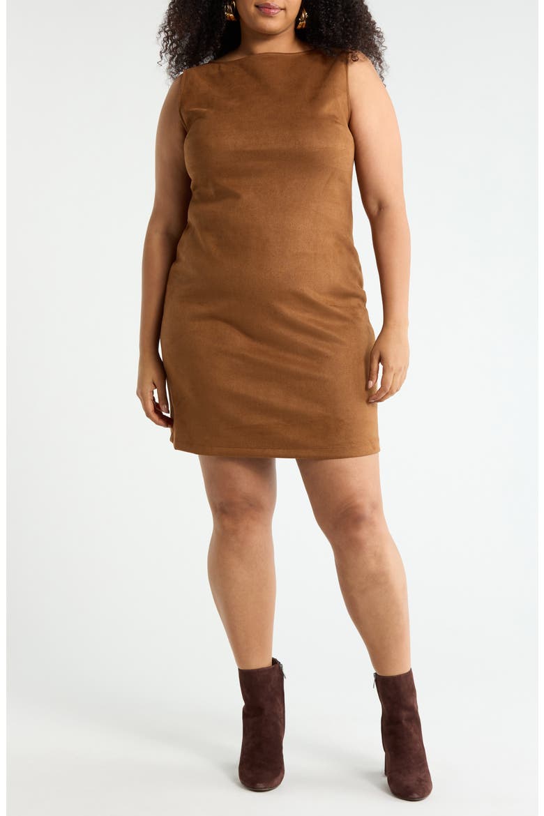 Faux Suede Shift Dress, Main, color, CAMEL