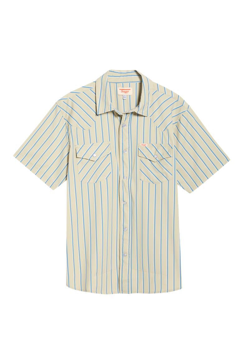 El Ranchero Stripe Short Sleeve Stretch Snap-Up Western Shirt, Alternate, color, TIDAL FOAM STRIPE