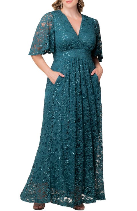 Luminous Sequin Lace A-Line Gown (Plus)