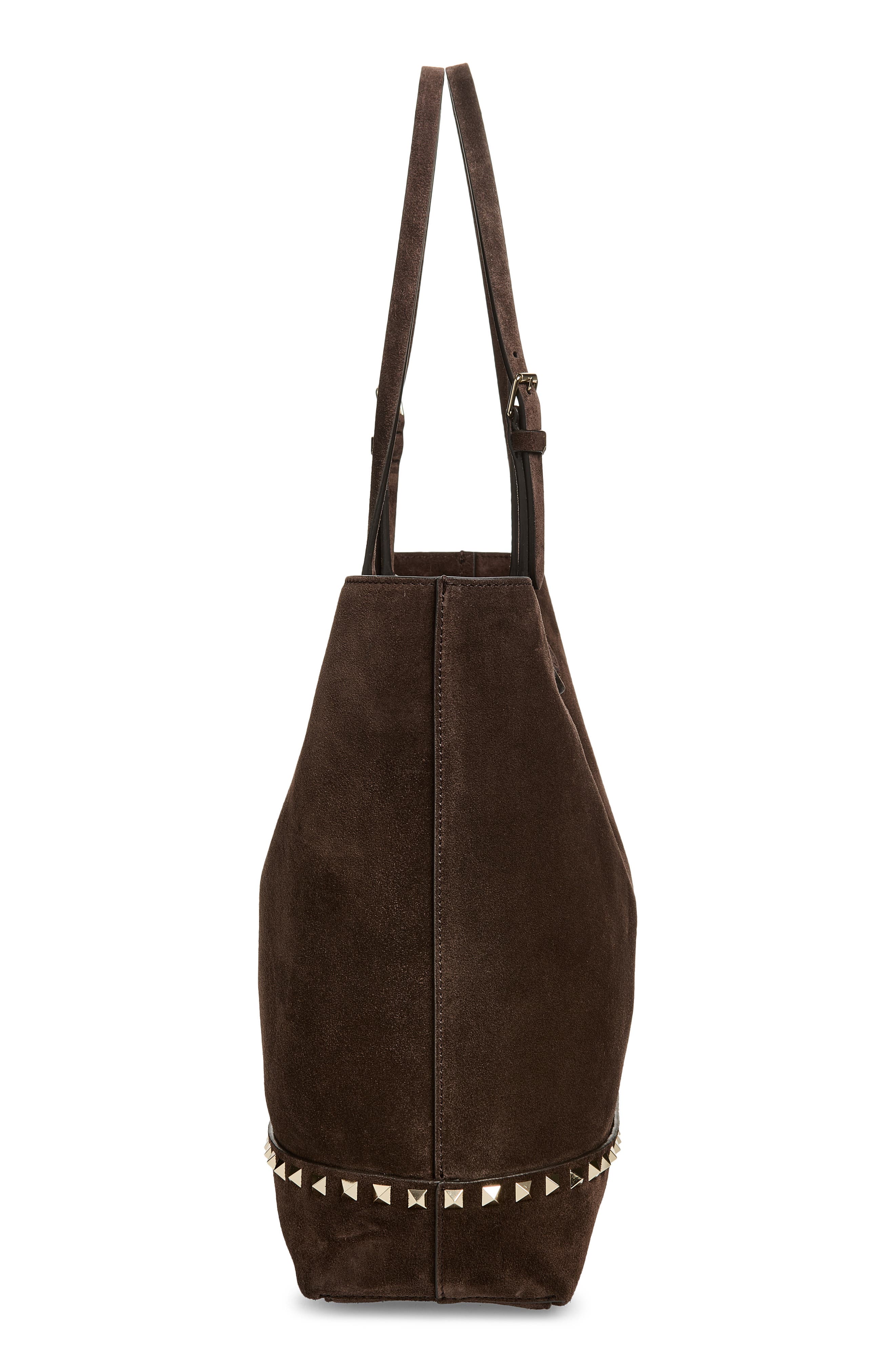 Medium Rockstud Suede Tote, Alternate, color, BROWN