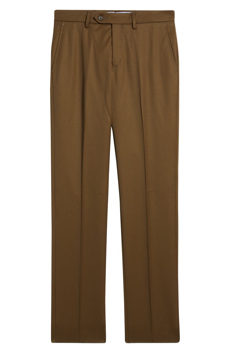 Berle Slim Fit Flat Front Brown Super 100s Wool Dress Pants, Alternate, color, Tobacco