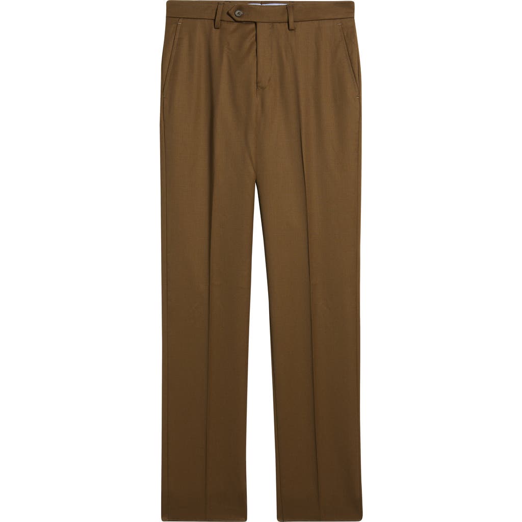 Berle Slim Fit Flat Front Brown Super 100s Wool Dress Pants In Brown