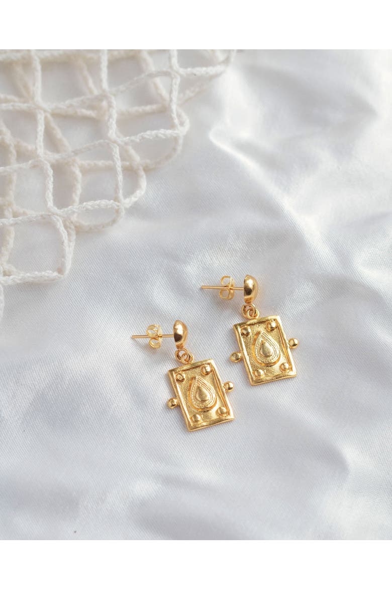 Tyche Engraved Drop Stud Earrings, Alternate, color, Brass