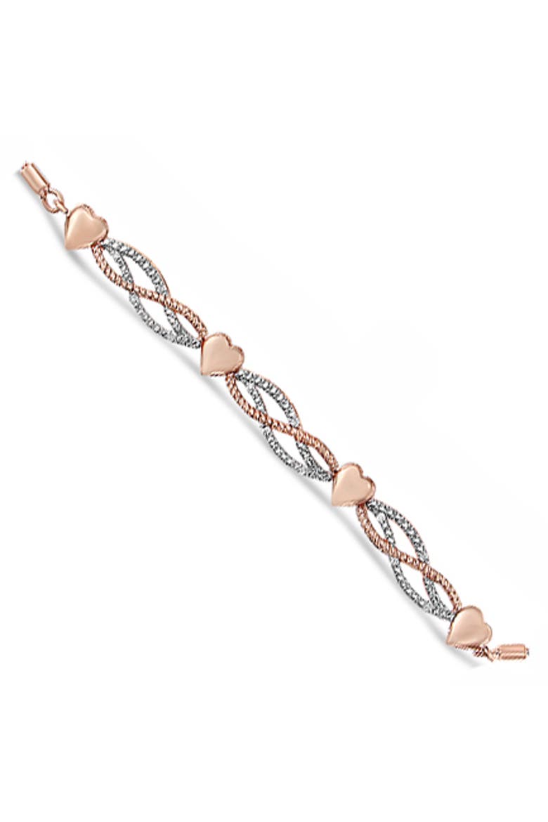 14K Rose Gold Plated Silver Diamond Accent Link and Heart Adjustable Bolo Bracelet, Alternate, color, Pink