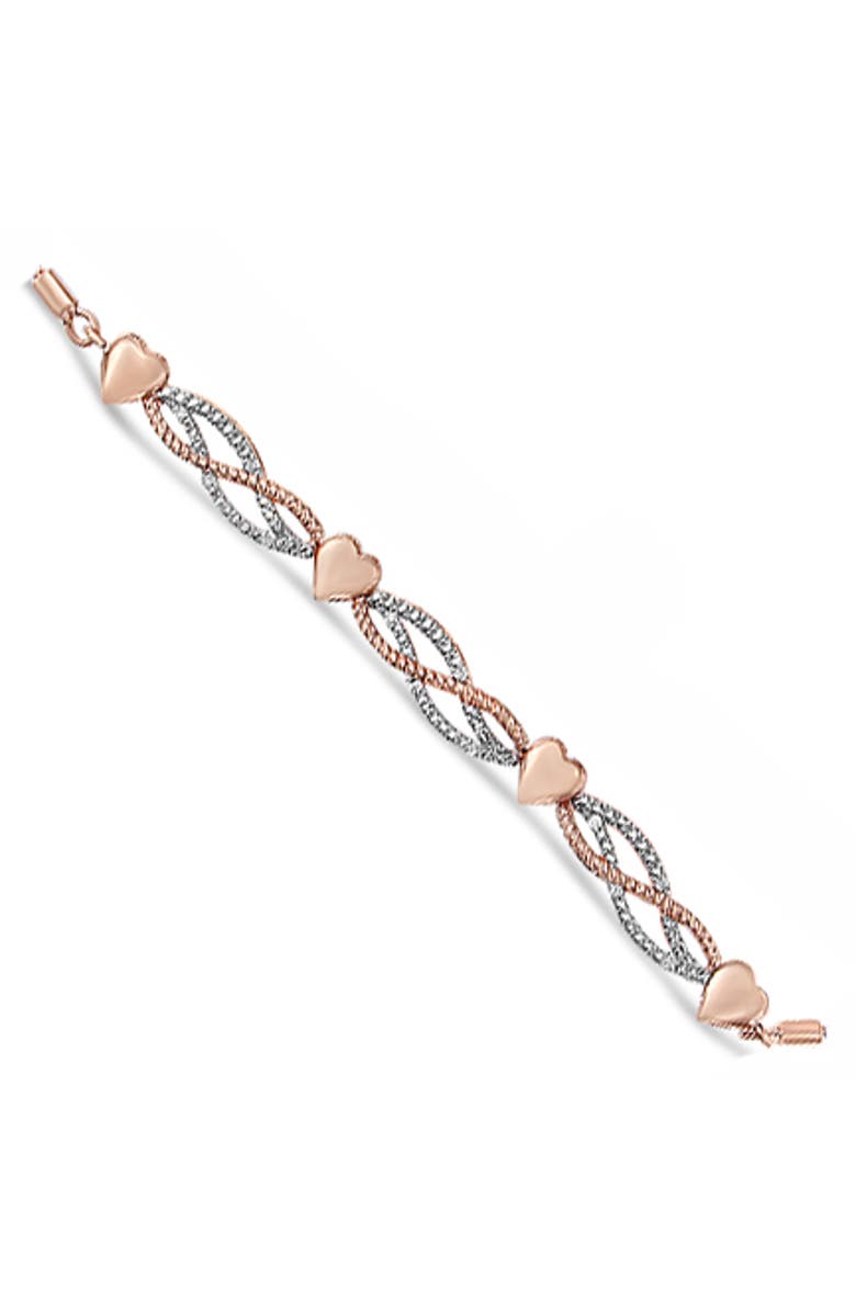 Haus of Brilliance 14K Rose Gold Plated Silver Diamond Accent Link and Heart Adjustable Bolo Bracelet, Alternate, color, Pink