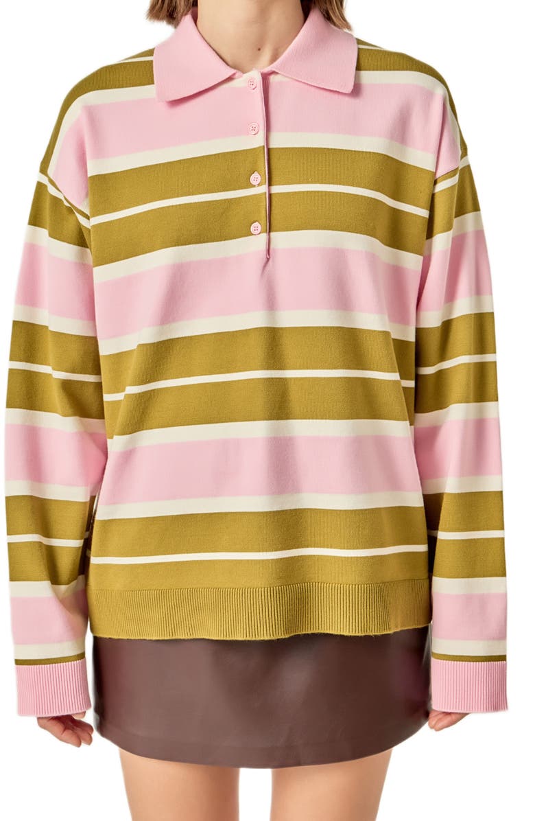 English Factory Stripe Polo Shirt, Alternate, color, Pistachio/ Pink