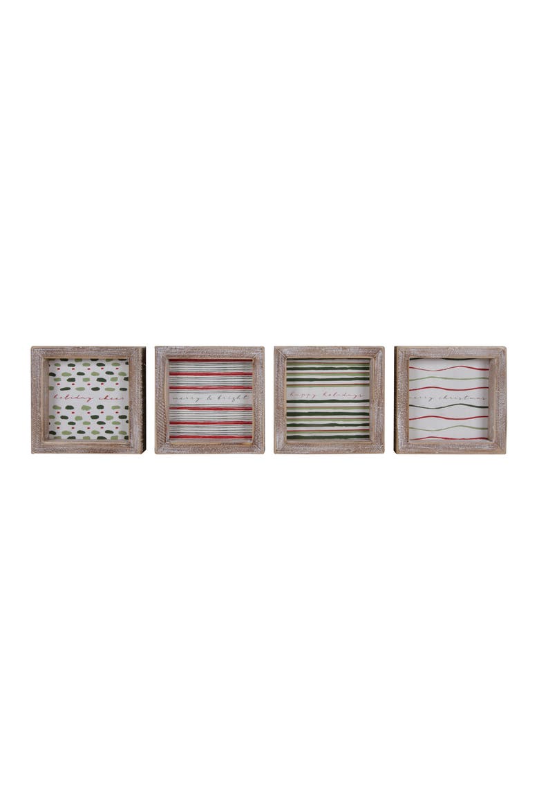 Wood Framed Christmas Prints Set of 4 Indoor Wall Art Decor, Main, color, Multicolored