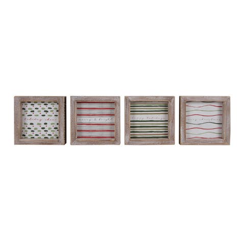 Wood Framed Christmas Prints Set of 4 Indoor Wall Art Decor