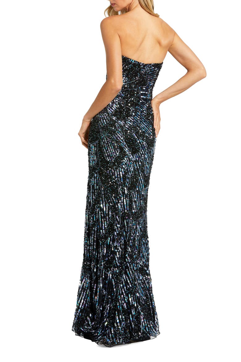 Strapless Embellished Abstract Column Gown, Alternate, color, Black Multi