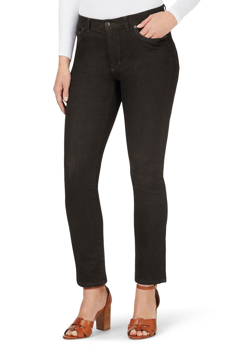 Downtown Stretch Straight Leg Jeans, Main, color, BLACK