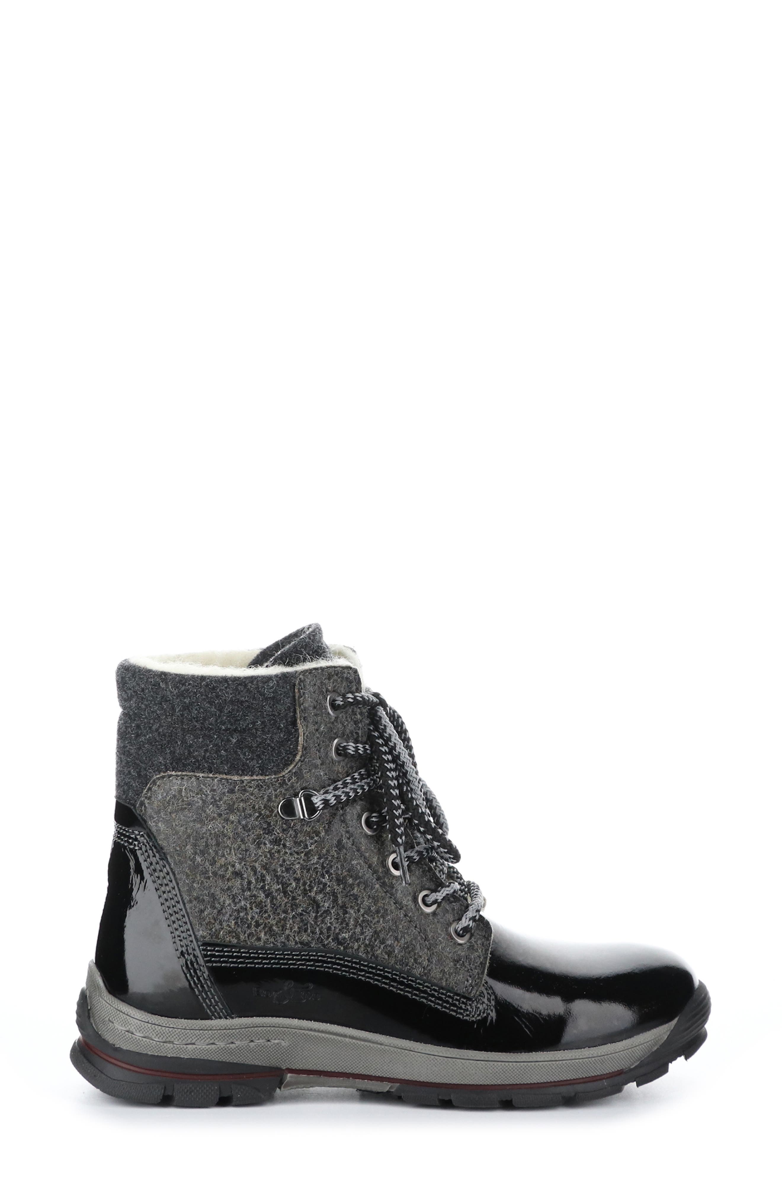 Gift Lace Up Wool & Leather Boot, Alternate, color, BLACK PATENT
