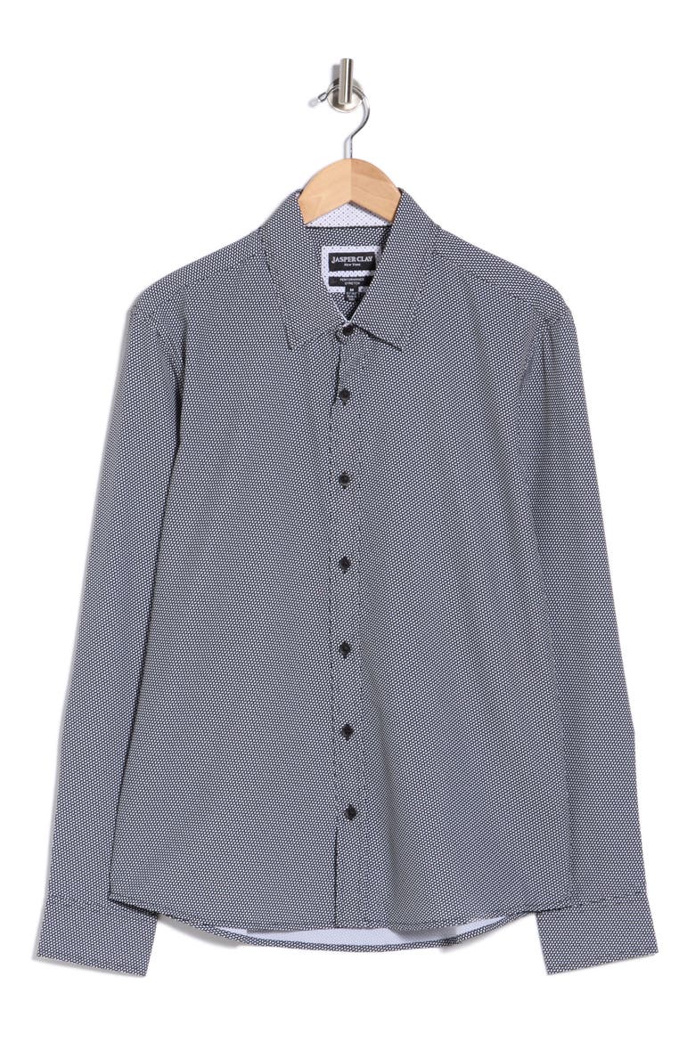 Micro Print Button-Up Shirt, Alternate, color, BLACK