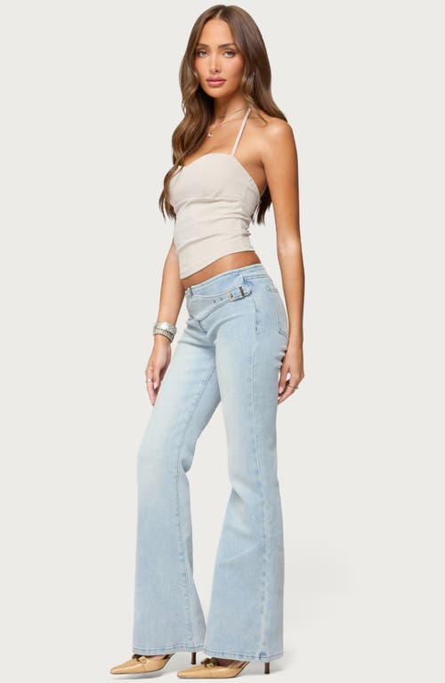 Edikted Kinza Belted Low Rise Flare Jeans In Blue