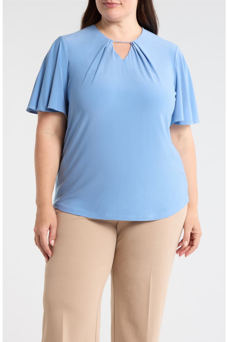Pleat Neck Bell Sleeve Top, Main, color, LAGOON