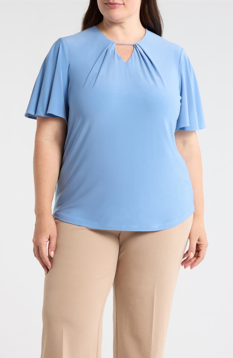Anne Klein Pleat Neck Bell Sleeve Top, Main, color, 