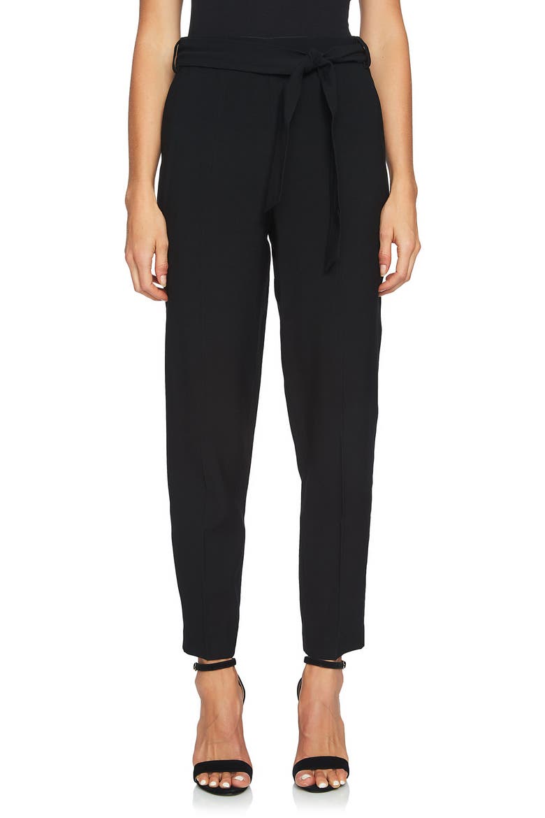 Tie Waist Tapered Trousers, Main, color, RICH BLACK