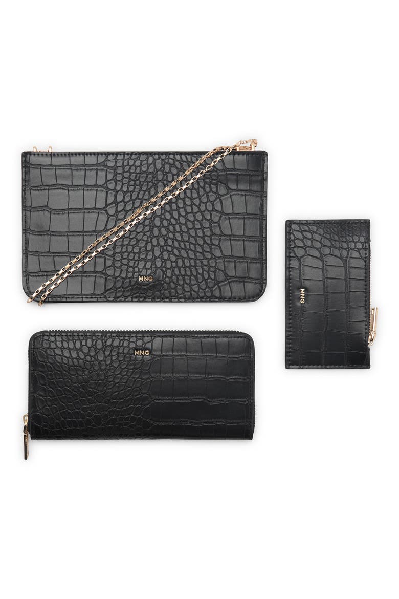 Croc Embossed Faux Leather Wallet, Alternate, color, BLACK