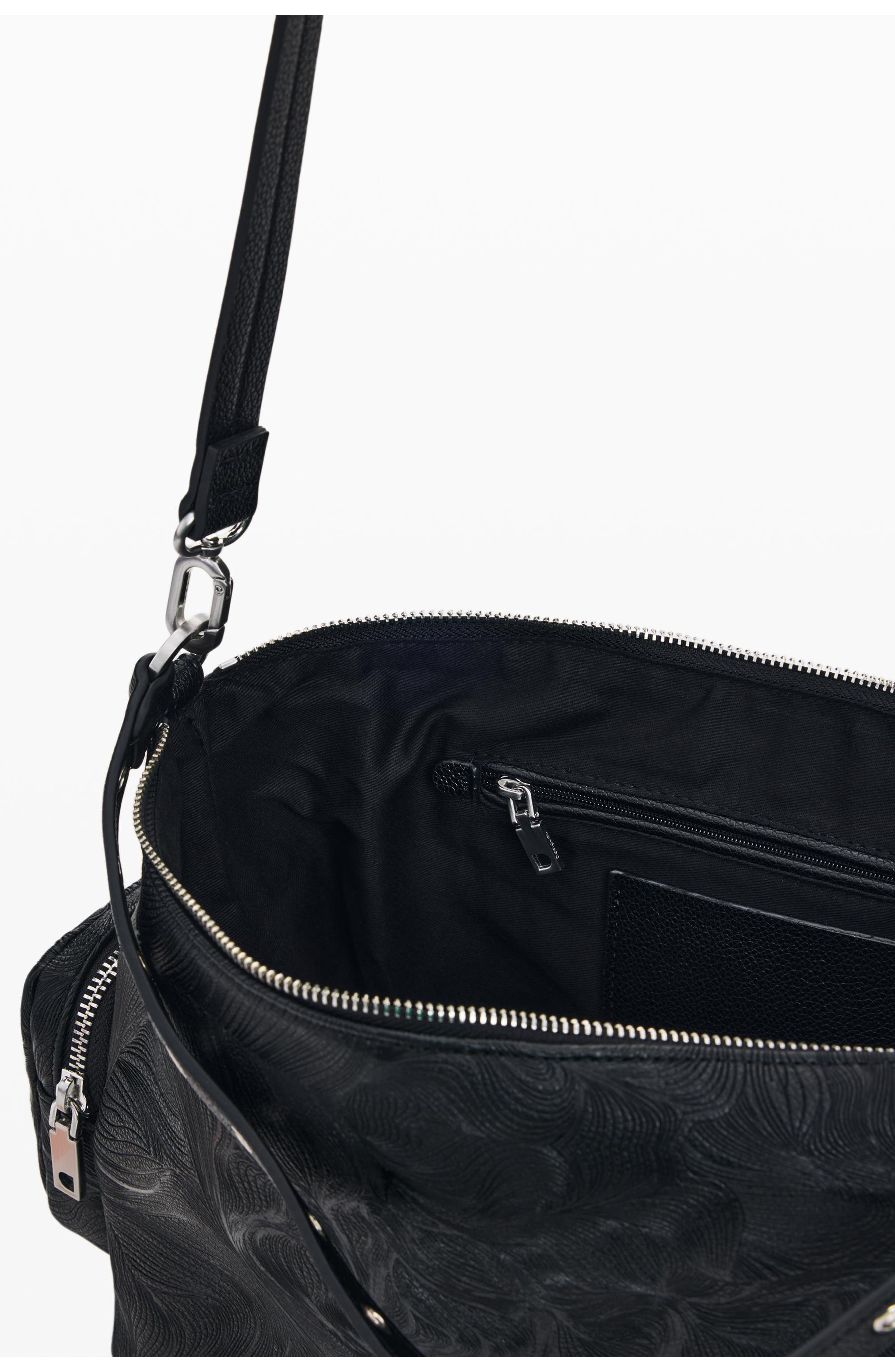 Desigual Embossed Faux Leather Handbag, Alternate, color, Black