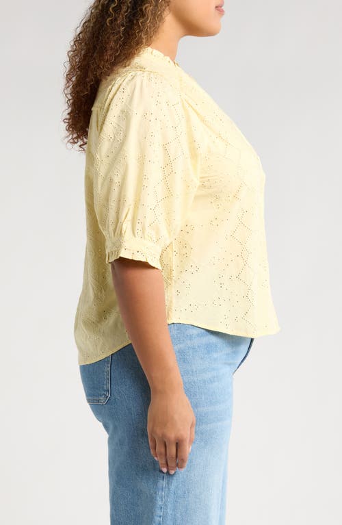 Wit & Wisdom Below Eyelet Lantern Sleeve Top In Buttercream