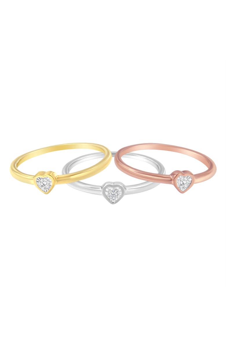Haus of Brilliance Silver 1/6 Cttw Diamond Heart Shaped Stackable Promise Ring Set, Alternate, color, Yellow Gold Over Silver