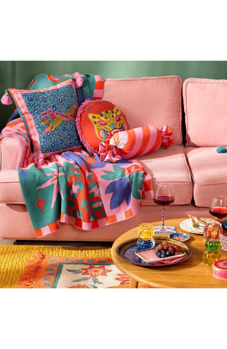 Zsa Zsa Zsu Hansi Bias-Cut Ruffled 100% Polyester Velvet Cushion 7X24 In, Alternate, color, Red-Pink