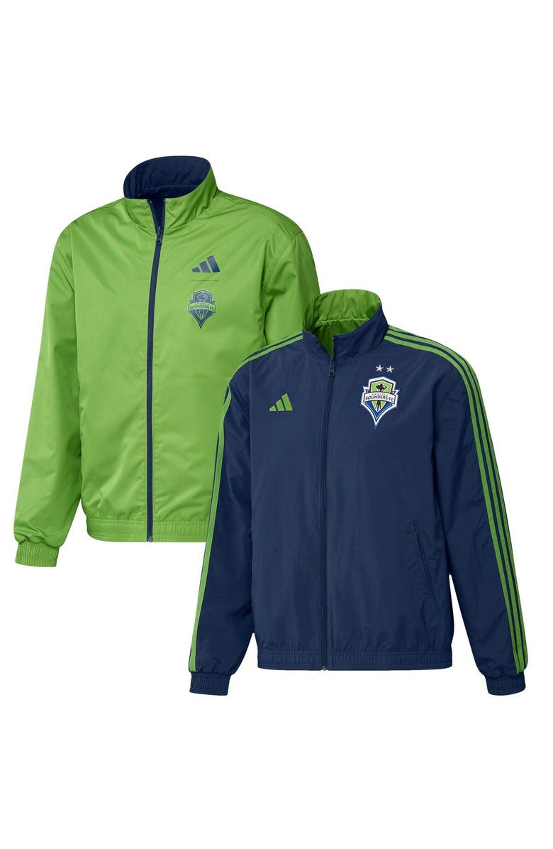 adidas Men's adidas Navy/Green Seattle Sounders FC 2023 On-Field Anthem Full-Zip Reversible Team Jacket, Main, color, 