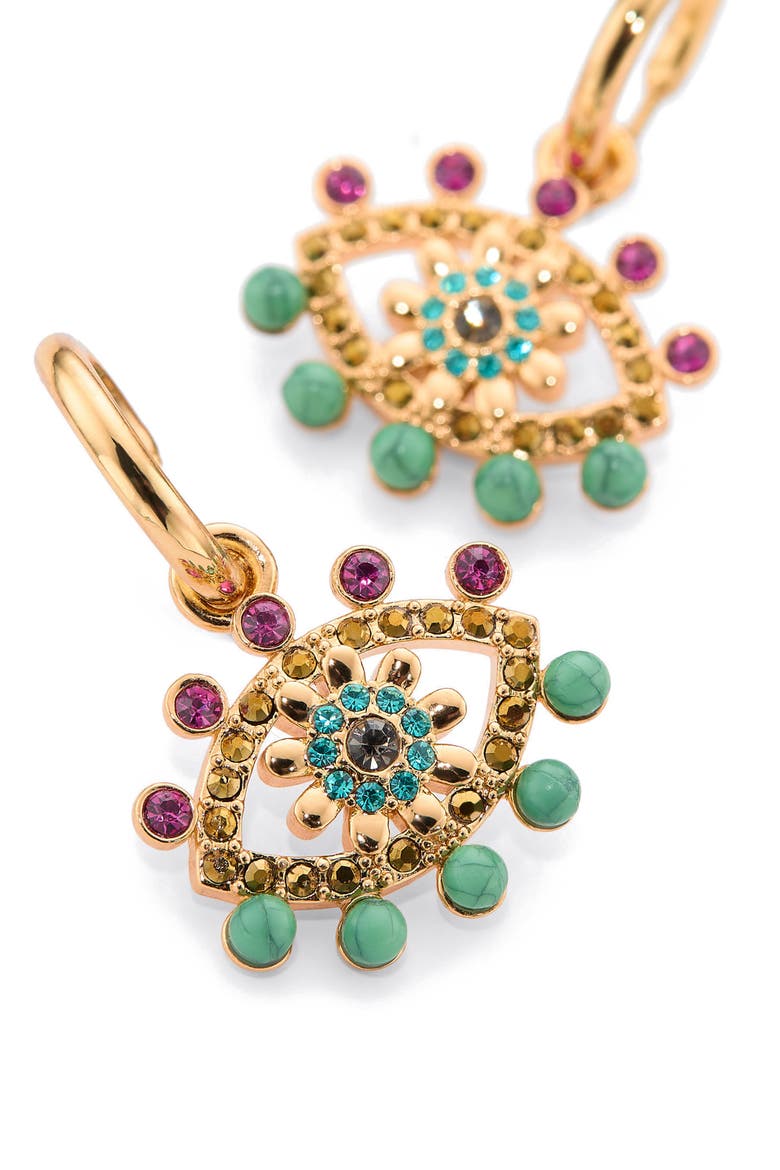 Evil Eye Drop Huggie Hoop Earrings, Alternate, color, GOLD MULTI