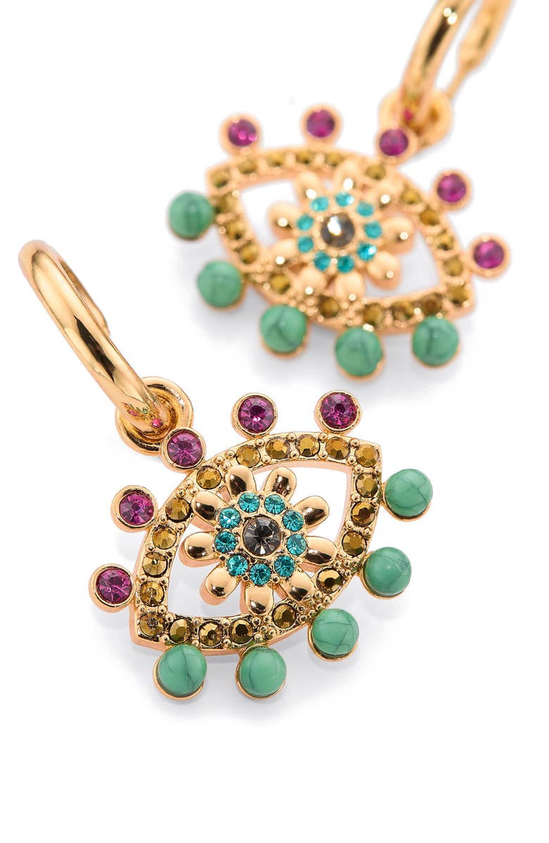 Kurt Geiger London Evil Eye Drop Huggie Hoop Earrings, Alternate, color, Gold Multi