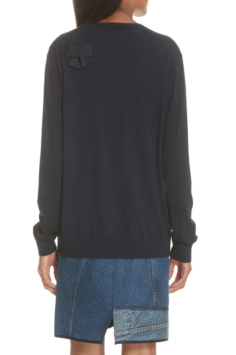 Ribbon Detail Wool Cardigan, Alternate, color, NAVY