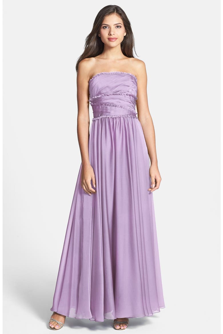 ML Monique Lhuillier Bridesmaids Strapless Chiffon Gown (Nordstrom Exclusive), Main, color, LILAC