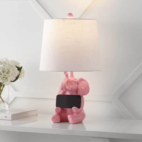 Jonathan Y Kairi Modern Shabby Chic Resin/iron Happy Elephant Led Kids' Table Lamp With Phone Stand In Pink
