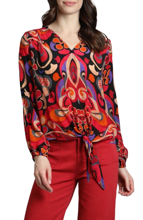Print Tie Front Top