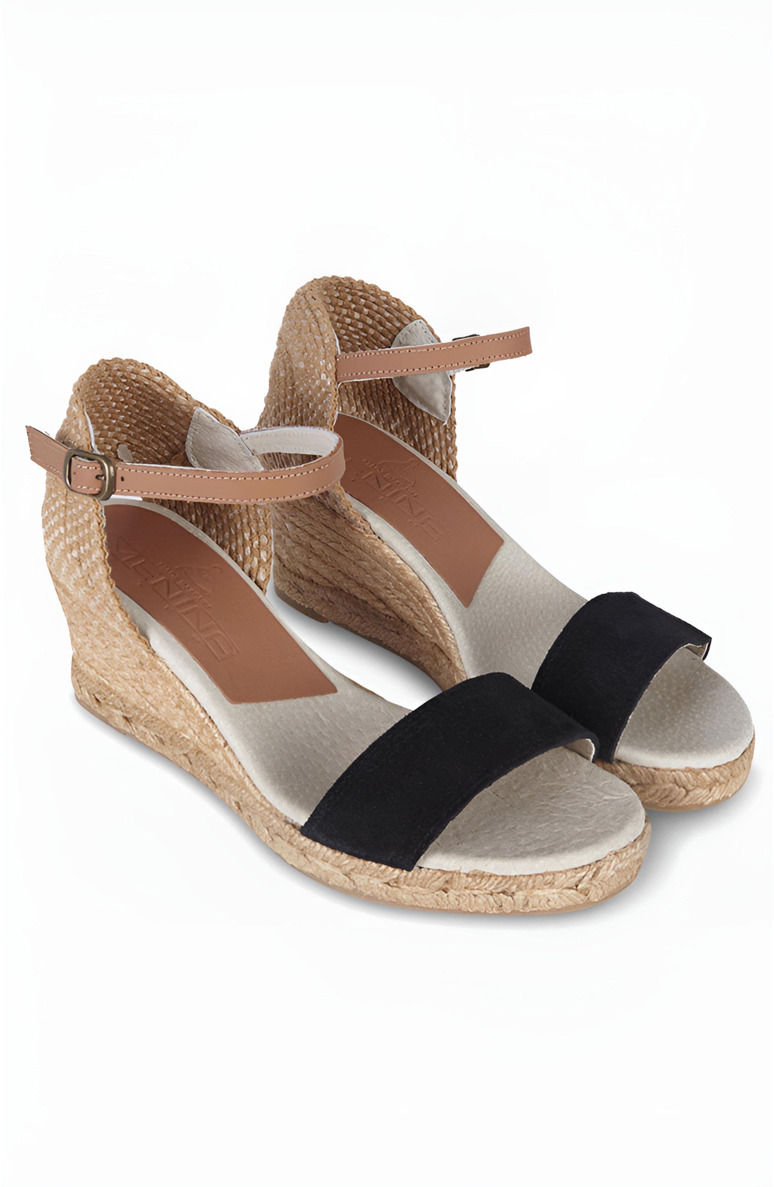 Menina Step Jimena Single Band Wedges, Alternate, color, Black