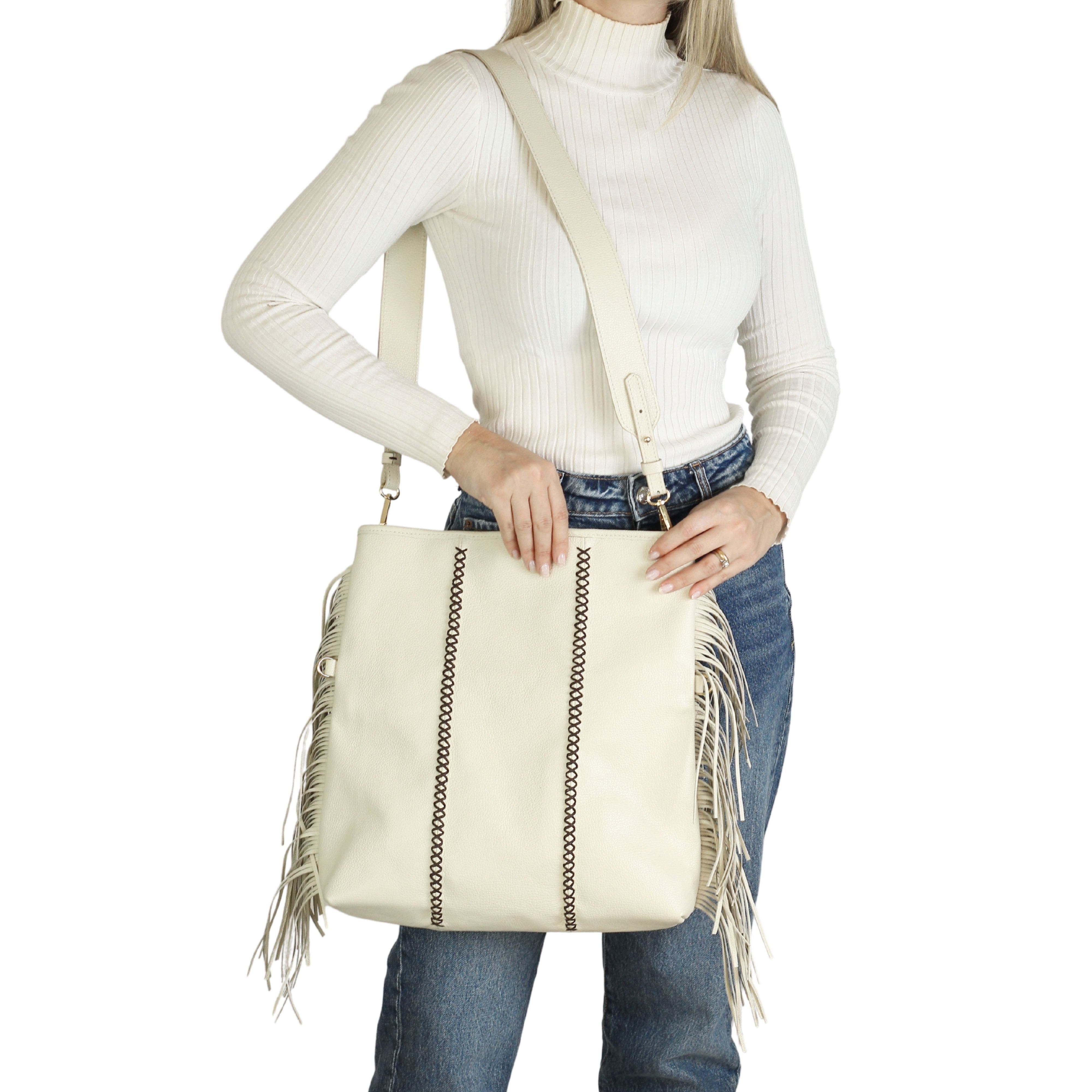 Large Fringe Leather Crossbody Messenger, Alternate, color, Winter White