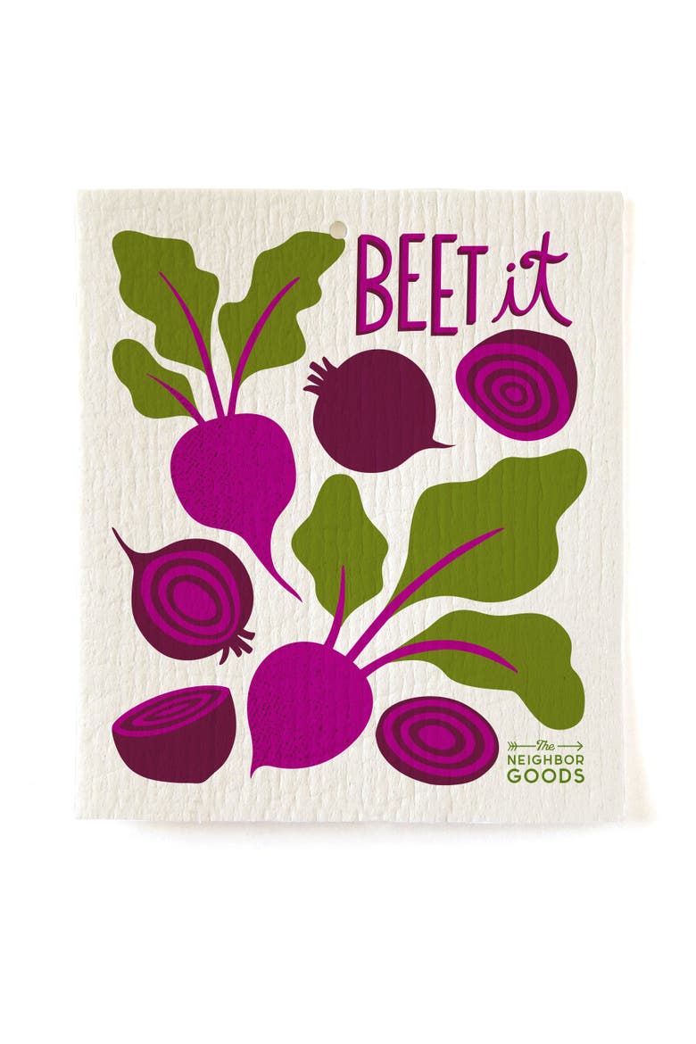 Beet Dish Towel + Sponge Cloth Gift Set, Alternate, color, Purple