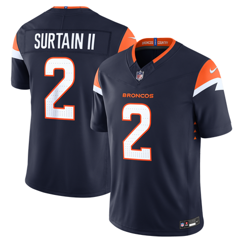 Men's Nike Patrick Surtain II Navy Denver Broncos Alternate Vapor F.U.S.E. Stitched Limited Jersey