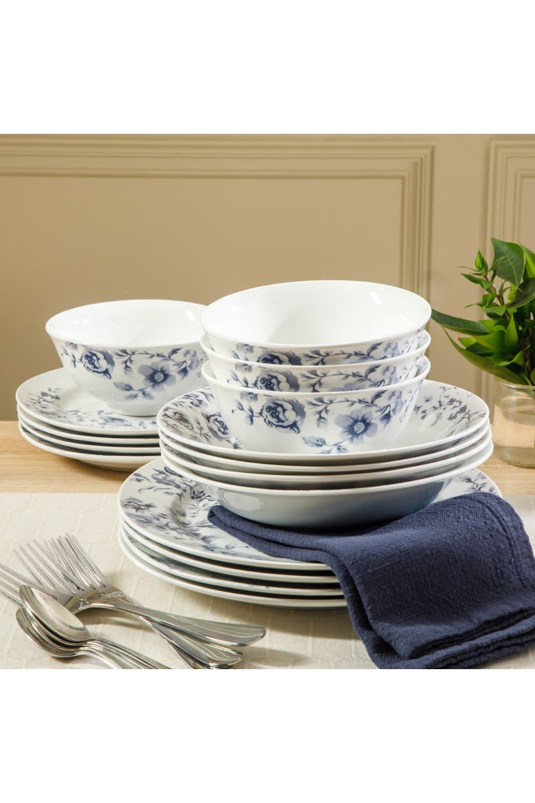 16 Piece Decorated Ceramic Dinnerware Set, Alternate, color, Blue/White