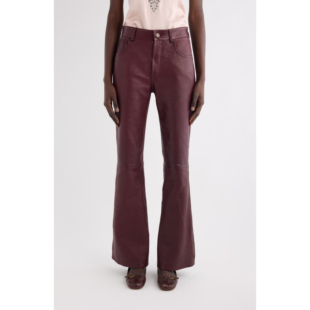Chloé Lambskin Leather Flare Leg Trousers In Brown