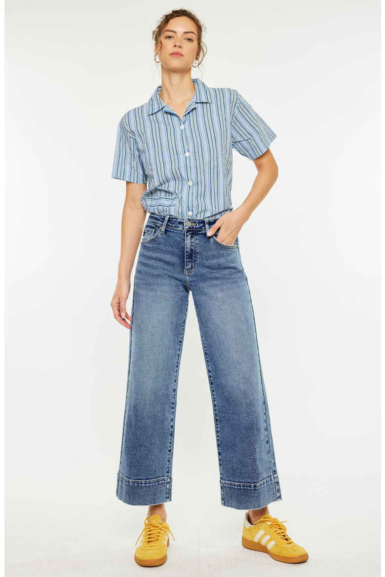 Nessa High Rise Crop Wide Leg Jeans, Alternate, color, Dark Wash