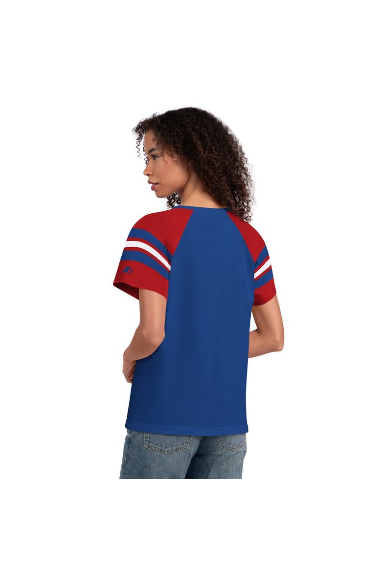 Women's Starter  Royal New England Patriots Game On Notch Neck Raglan T-Shirt, Alternate, color, Royal