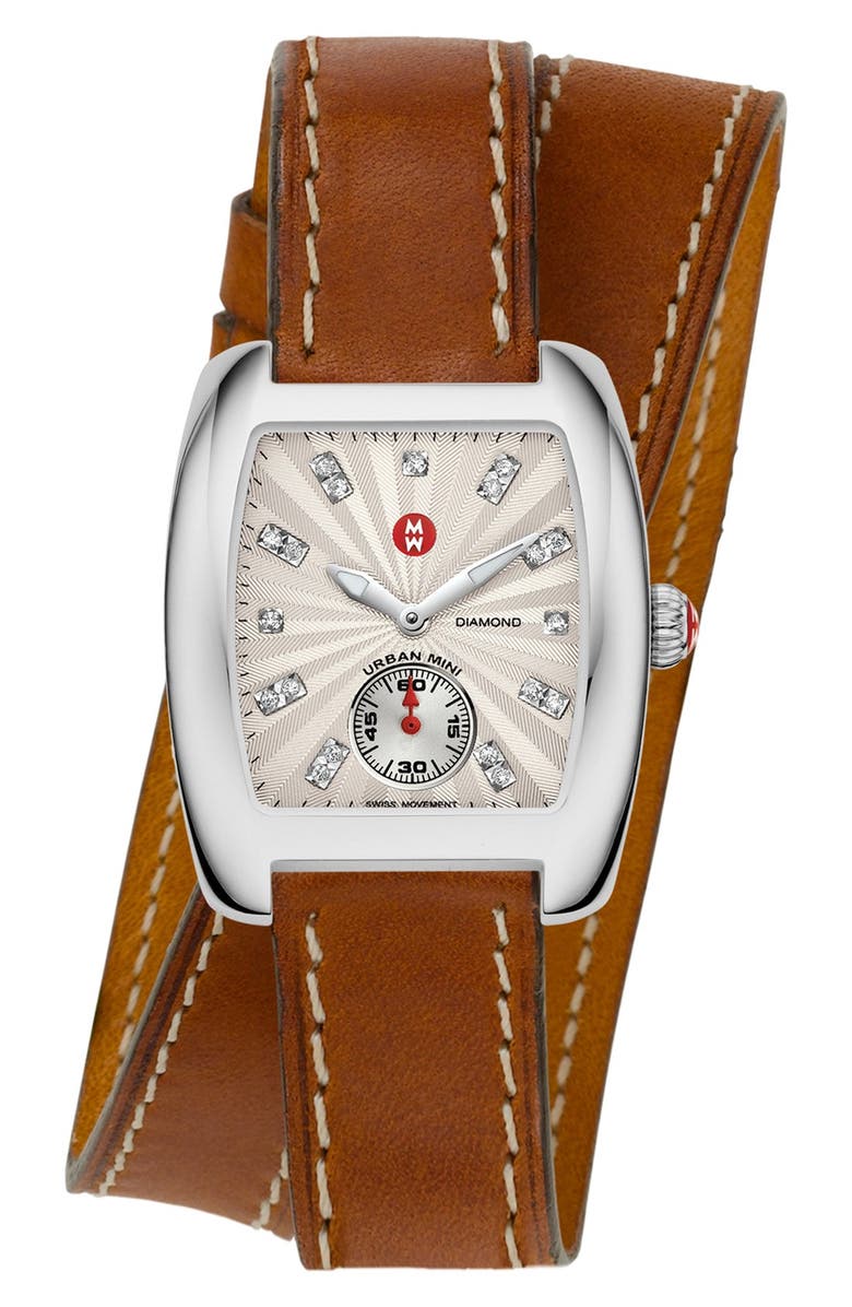 MICHELE 16mm Leather Double Wrap Watch Strap, Alternate, color,