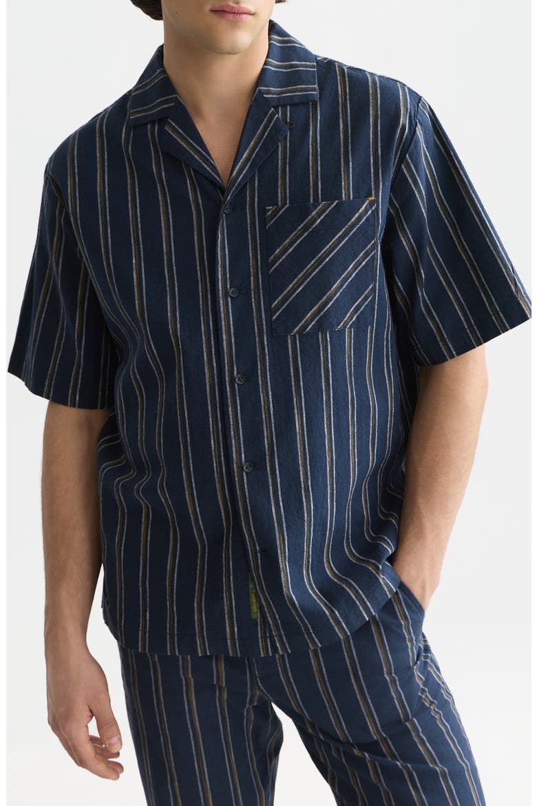 Relaxed Fit Short Sleeve Button-Up Shirt, Main, color, SKY CAPTAIN STRIPE