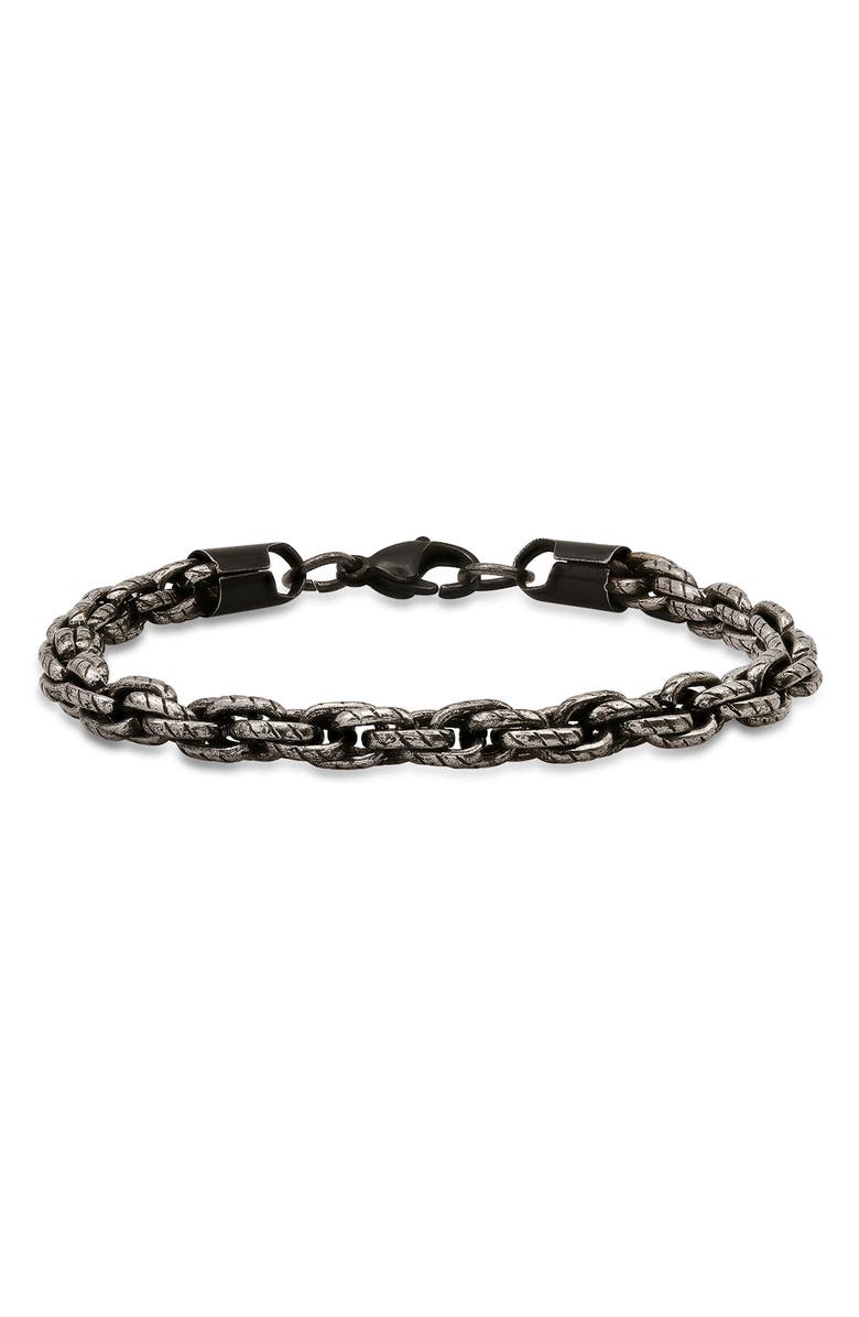 HMY JEWELRY Men's Oxidized Stainless Steel Chain Bracelet, Main, color, Oxidized