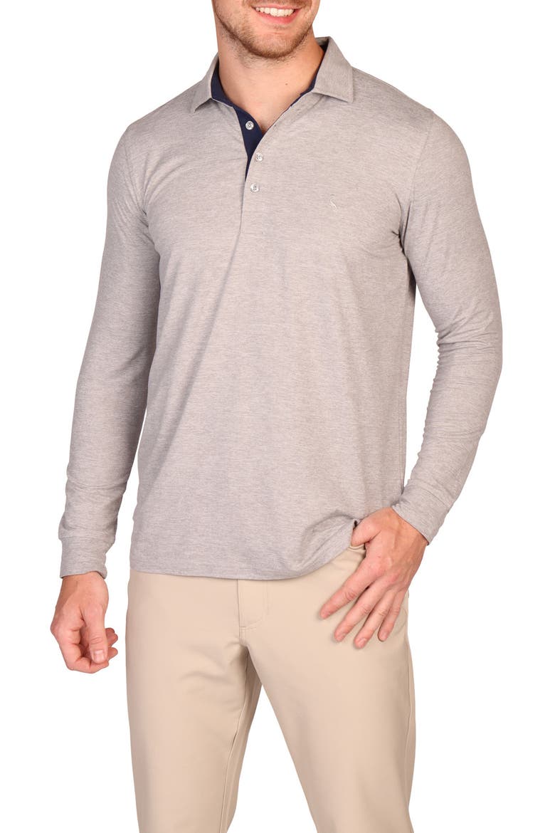 Brushed Mélange Long Sleeve Polo, Main, color, GREY HEATHER