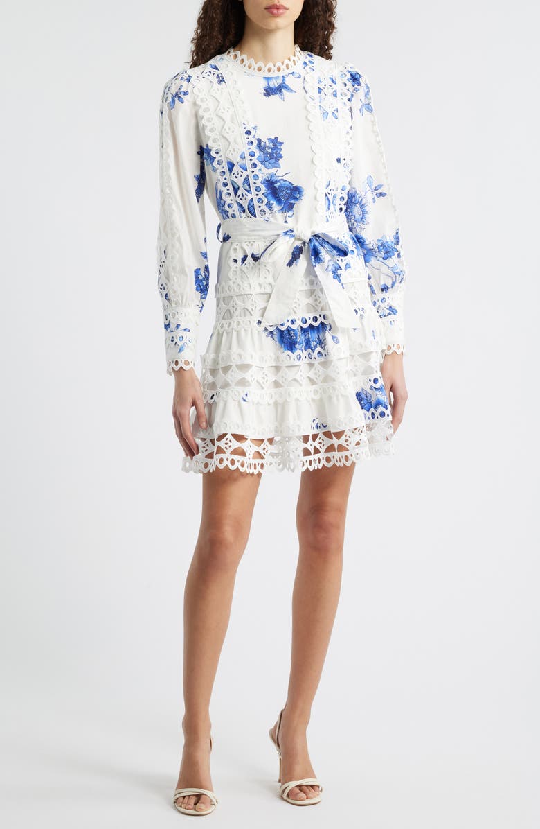 LAYERED WITH LOVE Linda Floral Eyelet Trim Long Sleeve Cotton Minidress, Main, color, 